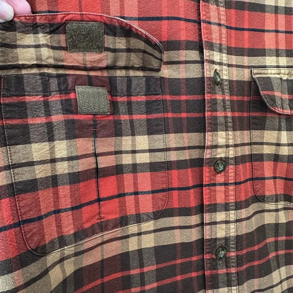 Woolrich Mens Large Red Orange Brown Plaid Classic Long Sleeve Button Work Shirt - Picture 8 of 14